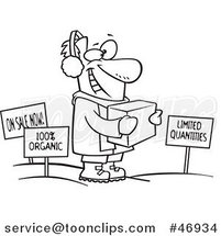 Black and White Cartoon Guy Holding Ice Around Sales Signs by Toonaday