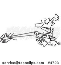 Cartoon Black and White Line Drawing of a Business Man Holding the Reins to Email by Toonaday