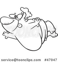Black and White Cartoon Chubby Guy Doing a Belly Flop by Toonaday