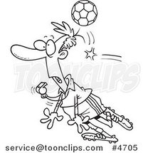 Cartoon Black and White Line Drawing of a Soccer Ball Hitting a Referee by Toonaday