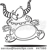 Cartoon Black and White Happy Horned Monster Running by Toonaday
