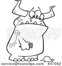 Cartoon Black and White Sad Monster Crying over Dropped Ice Cream by Toonaday