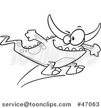 Black and White Cartoon Horned Monster Jumping by Toonaday