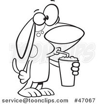 Black and White Cartoon Dog Drinking a Latte by Toonaday