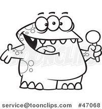 Cartoon Black and White Happy Monster Singing Karaoke or Hosting by Toonaday
