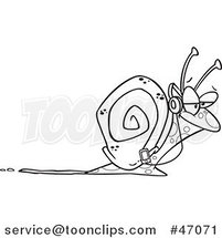 Cartoon Black and White Happy Snail Listening to Music by Toonaday