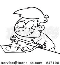 Cartoon Black and White Boy Using a Drafting Compass by Toonaday