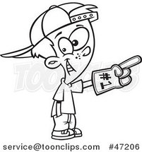 Cartoon Black and White Sports Fan Boy Wearing a Foam Finger by Toonaday