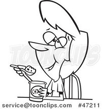 Cartoon Black and White Girl or Lady Enjoying Ice Cream by Toonaday