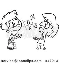 Cartoon Black and White Boy and Girl Playing Tic Tac Toe by Toonaday