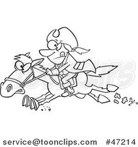 Black and White Cartoon Paul Revere Riding a Horse by Toonaday
