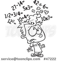 Cartoon Black and White Boy Getting a Sore Head from Math by Toonaday