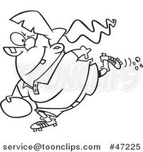 Cartoon Black and White Chubby Lady Playing Rugby by Toonaday
