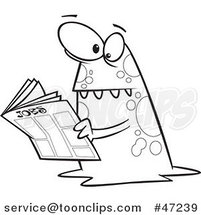 Cartoon Black and White Monster Reading the Job Classifieds by Toonaday