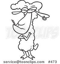 Cartoon Coloring Page Line Art of a Sheep with an Earring and Cigarette by Toonaday