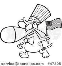 Cartoon Black and White Patriotic American Dog with a Flag by Toonaday