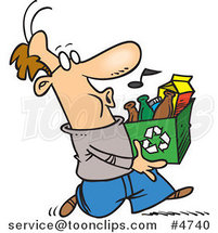 Cartoon Whistling Guy Carrying a Carton to a Recycle Center by Toonaday