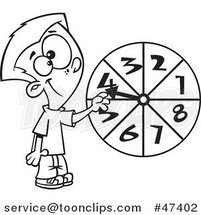 Cartoon Black and White School Boy Spinning a Probability Wheel by Toonaday