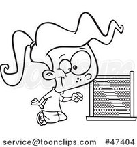 Cartoon Black and White School Girl Using an Abacus by Toonaday