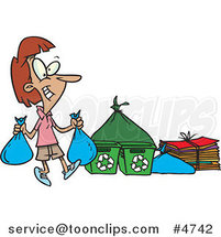 Cartoon Lady Carrying Bags to a Recycle Center by Toonaday