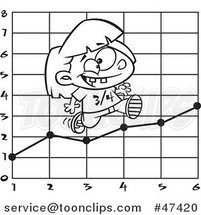Cartoon Black and White School Girl Running on a Math Chart by Toonaday
