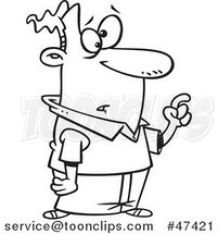 Cartoon Black and White Hesitant Guy Holding up a Finger by Toonaday
