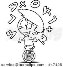 Cartoon Black and White School Boy Juggling Numbers on a Unicycle by Toonaday