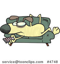 Cartoon Dog Holding a Remote Control and Resting on a Couch by Toonaday