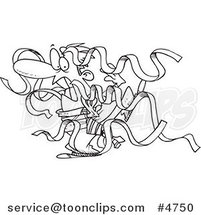 Cartoon Black and White Line Drawing of a Business Man Being Attacked by Red Tape by Toonaday