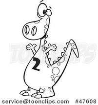 Black and White Cartoon Dinosaur with a Number Two on His Tummy by Toonaday