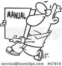 Black and White Cartoon Guy Carrying a Big Manual by Toonaday