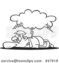 Black and White Cartoon Tired Guy Being Struck with Lightning by Toonaday
