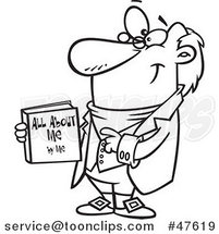 Black and White Cartoon Guy Holding His Biograpy Book by Toonaday
