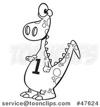 Black and White Cartoon Dinosaur with a Number One on His Tummy by Toonaday