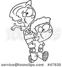 Black and White Cartoon Boys Giving Piggy Back Rides by Toonaday