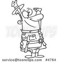 Cartoon Black and White Line Drawing of a Saluting Royal Canadian Mounted Police Guy by Toonaday