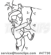 Black and White Cartoon Boy Climbing a Mountain by Toonaday