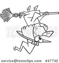 Black and White Cartoon Halloween Witch Flying Upside down by Toonaday