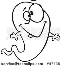 Black and White Cartoon Happy Ghost with a Single Tooth by Toonaday