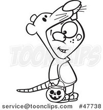 Black and White Cartoon Boy Trick or Treating in a Mouse Halloween Costume by Toonaday