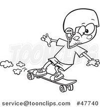 Black and White Cartoon Boy Skateboarding on a Longboard by Toonaday