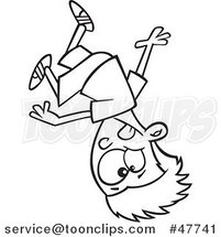 Black and White Cartoon Parkour Boy Upside down by Toonaday