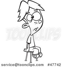Black and White Cartoon Boy Sitting and Posing Unenthusiasticly for a School Photo by Toonaday