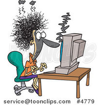 Cartoon Lady Covered in Soot at a Computer by Toonaday