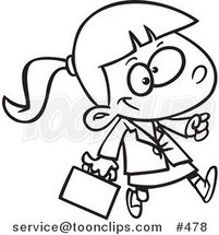 Cartoon Coloring Page Line Art of a Business Girl Carrying a Briefcase by Toonaday