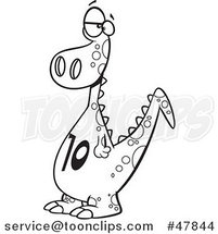Black and White Cartoon Dinosaur with a Number Ten on His Tummy by Toonaday