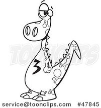 Black and White Cartoon Dinosaur with a Number Three on His Tummy by Toonaday