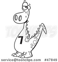 Black and White Cartoon Dinosaur with a Number Seven on His Tummy by Toonaday