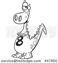 Black and White Cartoon Dinosaur with a Number Eight on His Tummy by Toonaday
