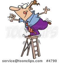 Cartoon Business Man Standing on a Ladder and Reaching by Toonaday